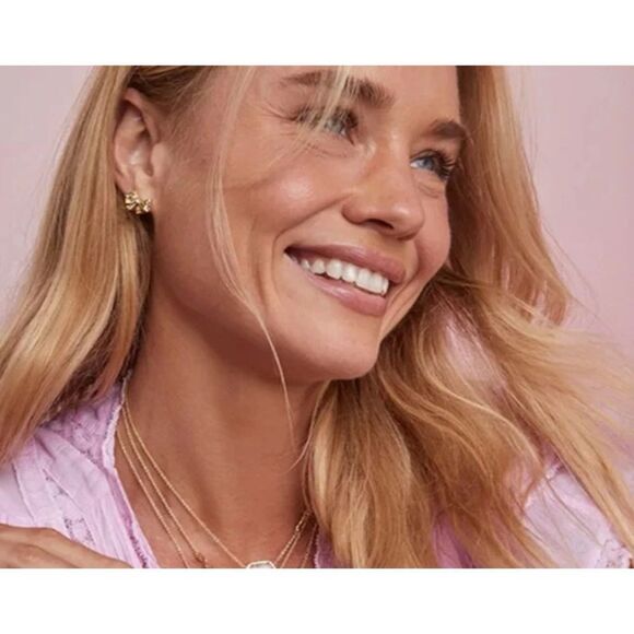 Kendra Scott x LoveShackFancy Gold Bow White CZ Stud Earrings - Picture 5 of 5